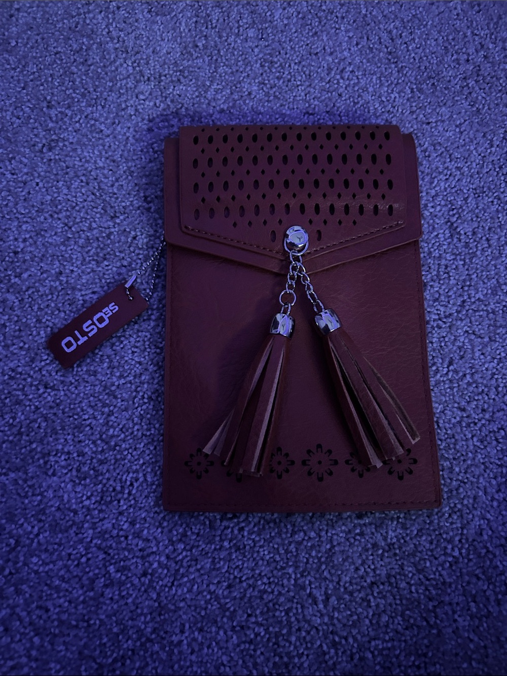 SO.STO Burgundy Tassel Crossbody Pouch